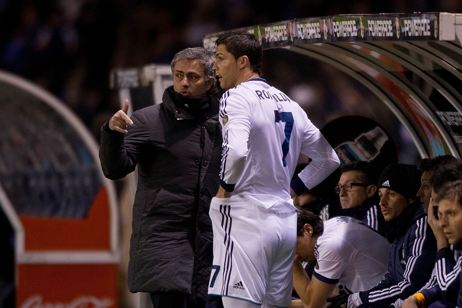 Jose Mourinho (left) managed Ronaldo (#7) in many games at Real Madrid.