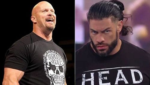 Stone Cold Steve Austin (left) and Universal champion Roman Reigns (right)