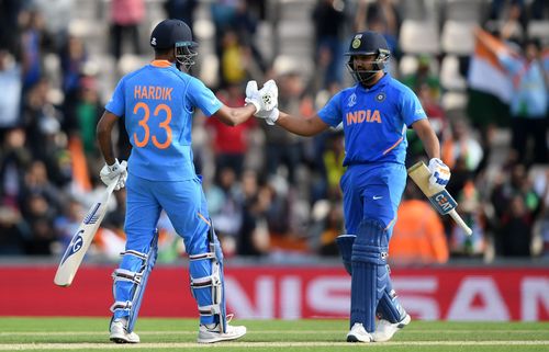 Hardik Pandya (left) with Rohit Sharma. Pic: Getty Images