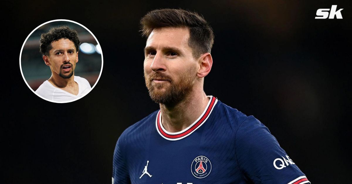 Paris-Saint Germain forward Lionel Messi; (inset) Marquinhos.