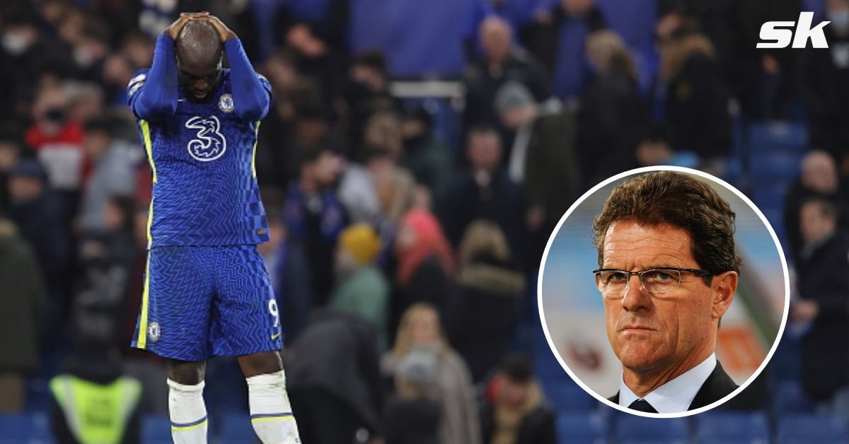 Blues forward Romelu Lukaku; [inset] Fabio Capello.