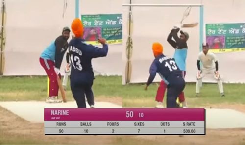 Ramesh Kumar a.k.a 'Narine Jalabadiya' during his 10-ball 50. Pic: Punjab Sports Live/ YouTube