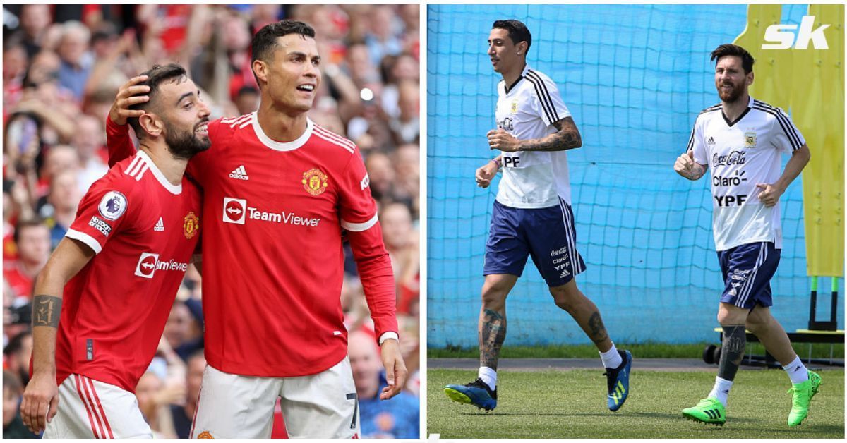 Cristiano Ronaldo with Bruno Fernandes and Lionel Messi with Angel Di Maria