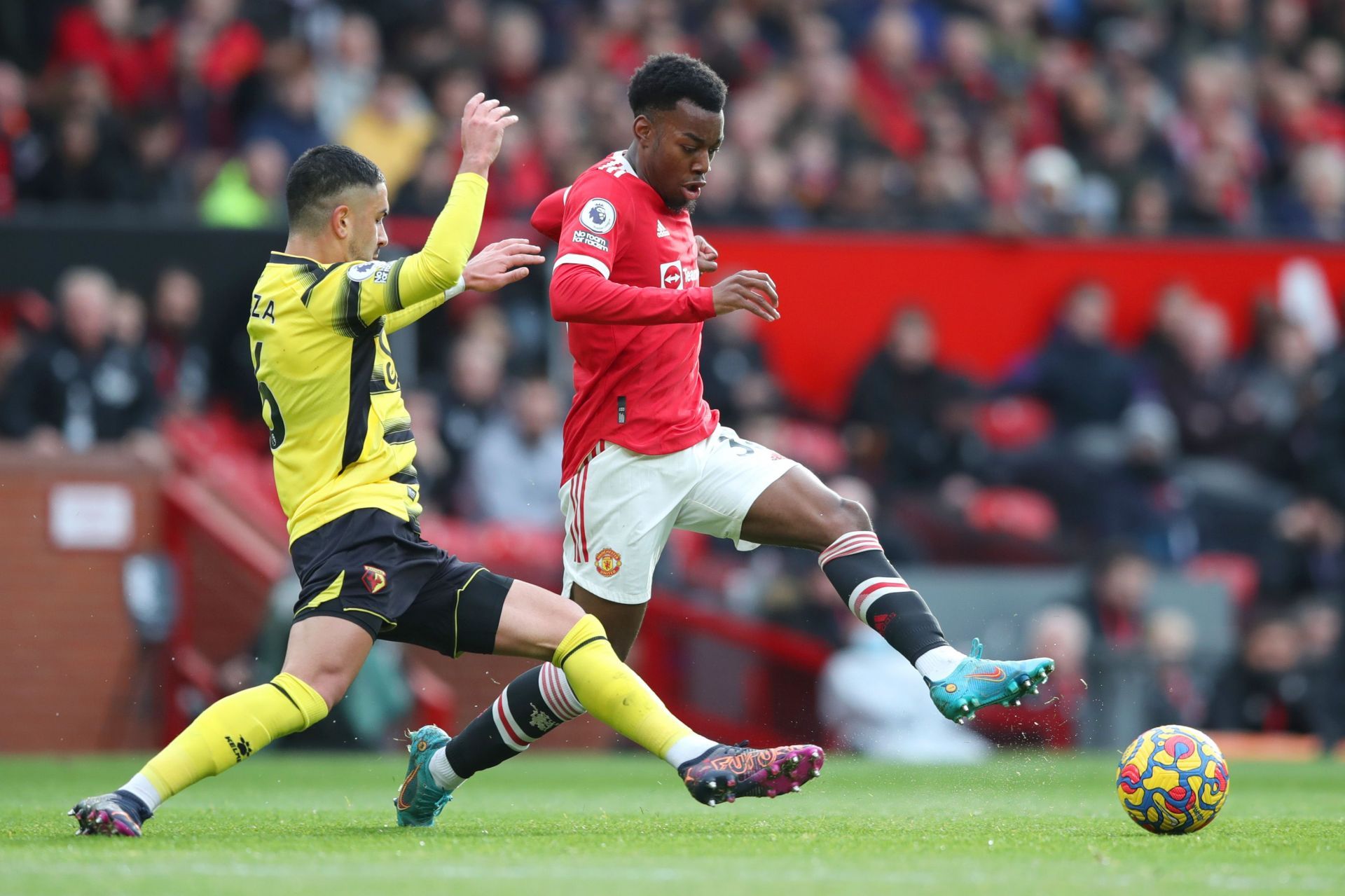 Elanga (R) posed the Watford defence a constant threat down the right flank