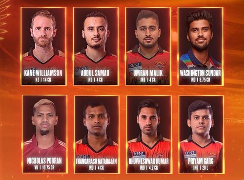 A few members of the Sunrisers Hyderabad squad for IPL 2022. Pic: @SunRisers/ Twitter