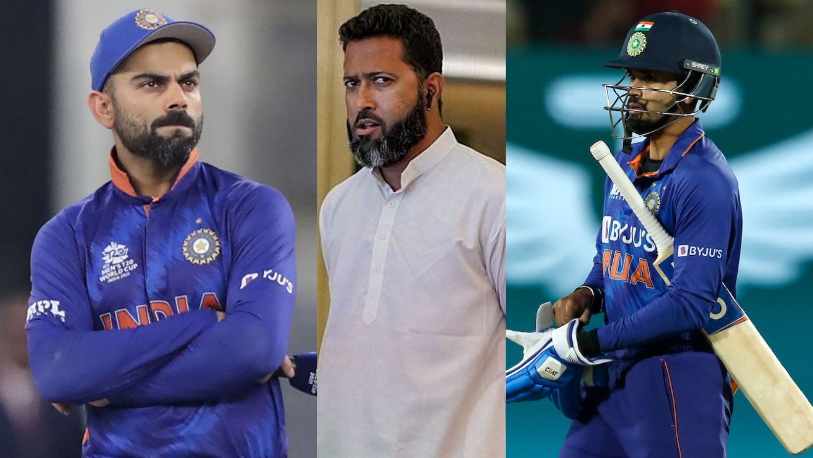 Virat Kohli, Wasim Jaffer and Shreyas Iyer (from left to right).