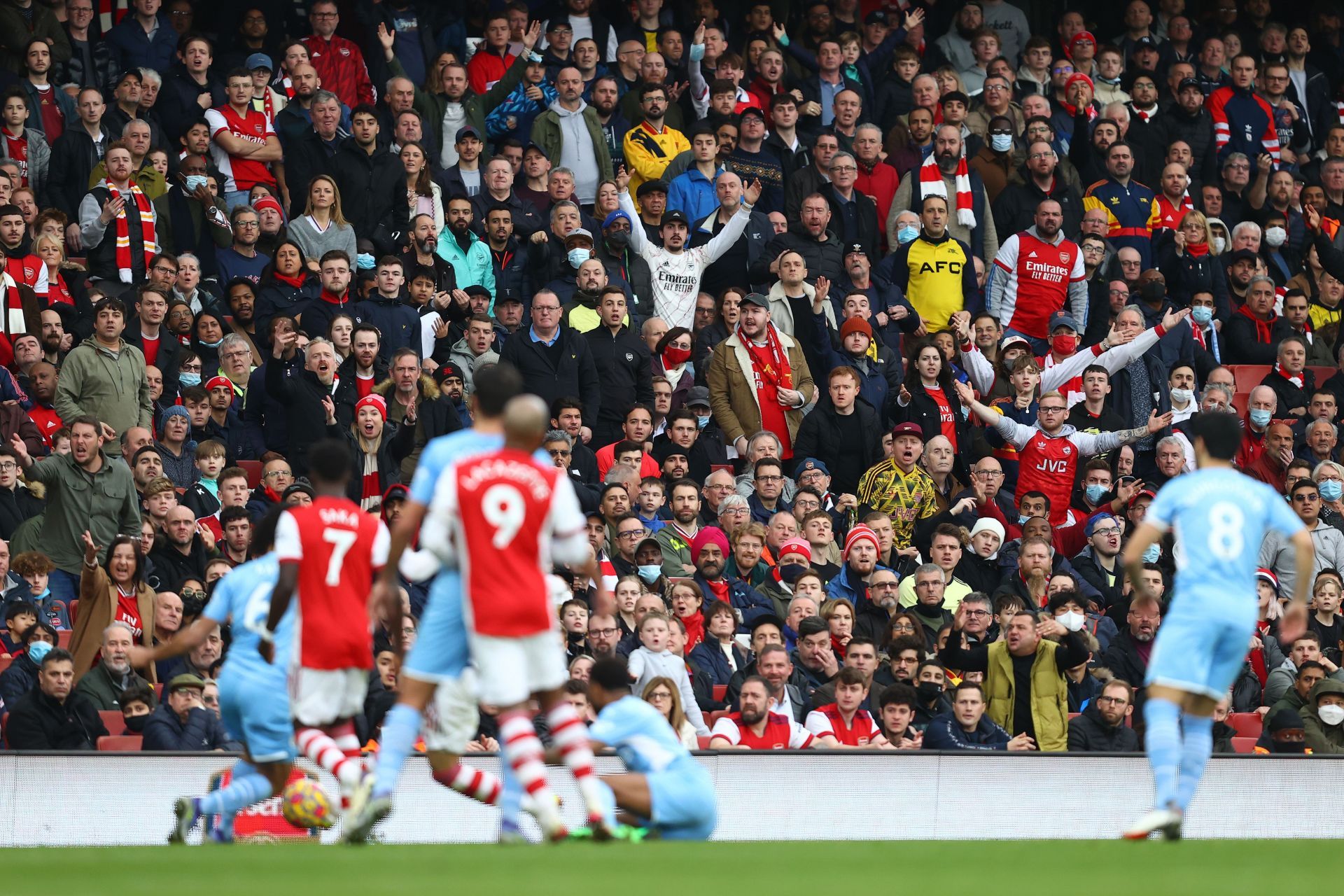 Arsenal fans react to the proceedings versus Manchester City in the Premier League