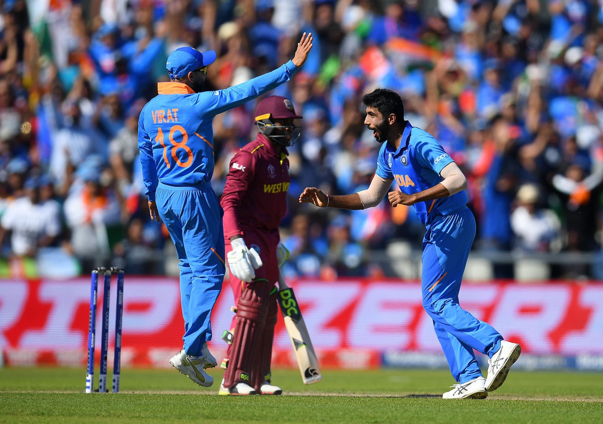 Jasprit Bumrah celebrates a wicket against West Indies. Pic: Getty Images