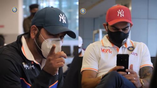 Rohit Sharma (L) and Virat Kohli traveling from Ahmedabad to Kolkata (PC: BCCI)