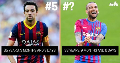 Dani Alves and his manager Xavi are two of the oldest goalscorers in Barça's history