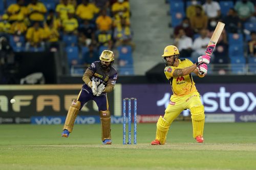 Faf du Plessis during the IPL 2021 final. Pic: IPLT20.COM