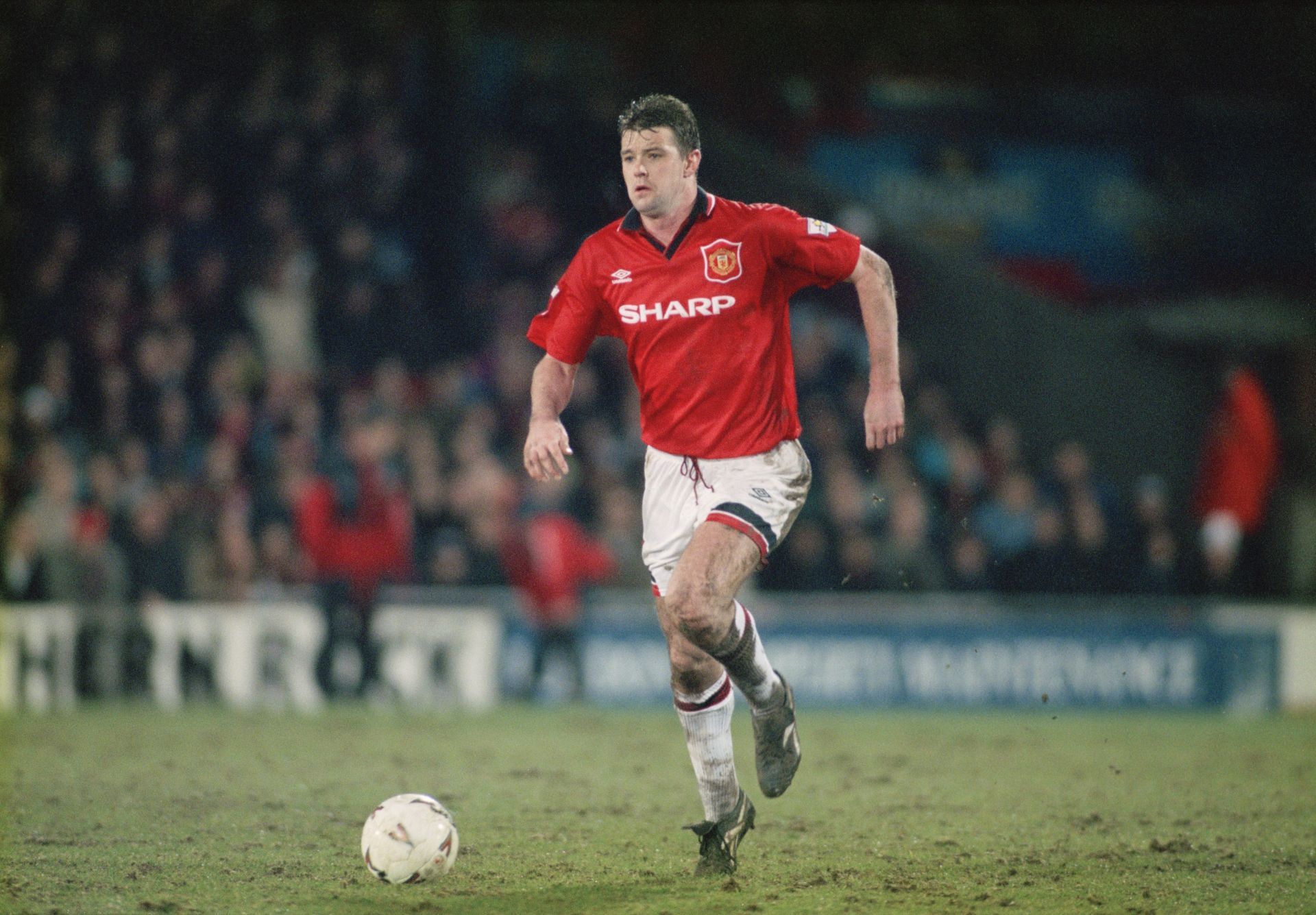 Gary Pallister in action against Wimbledon, in a Premier League match at Selhurst Park, 7th March 1995