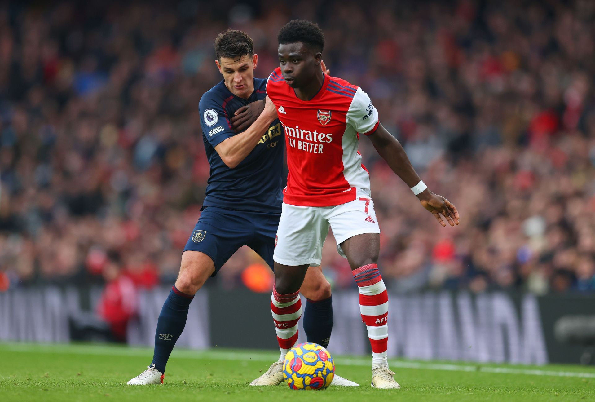 Bukayo Saka in action for the Gunners.