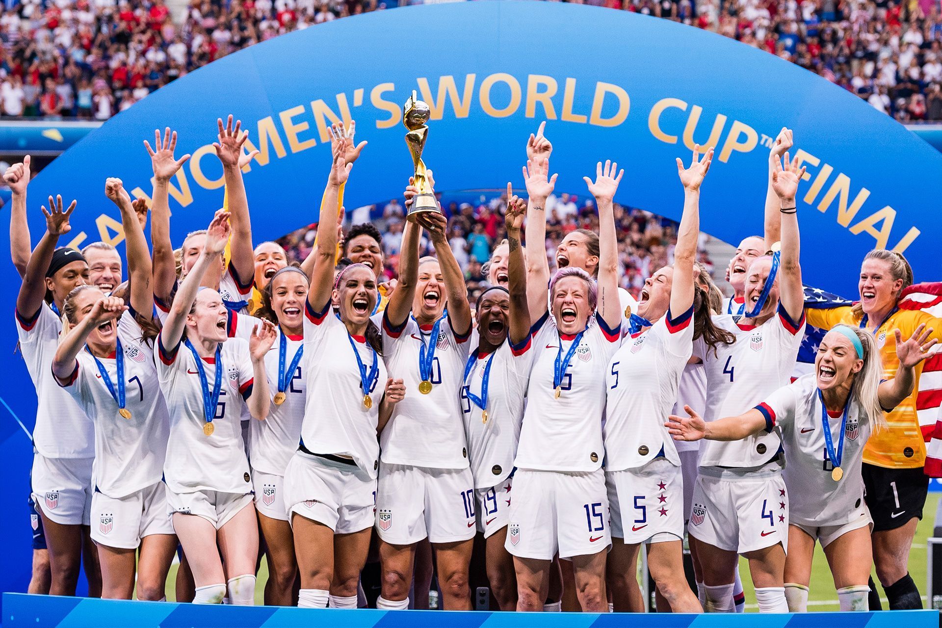 US Women&#039;s National Soccer Team celebrating 2019 FIFA Women&#039;s World Cup victory