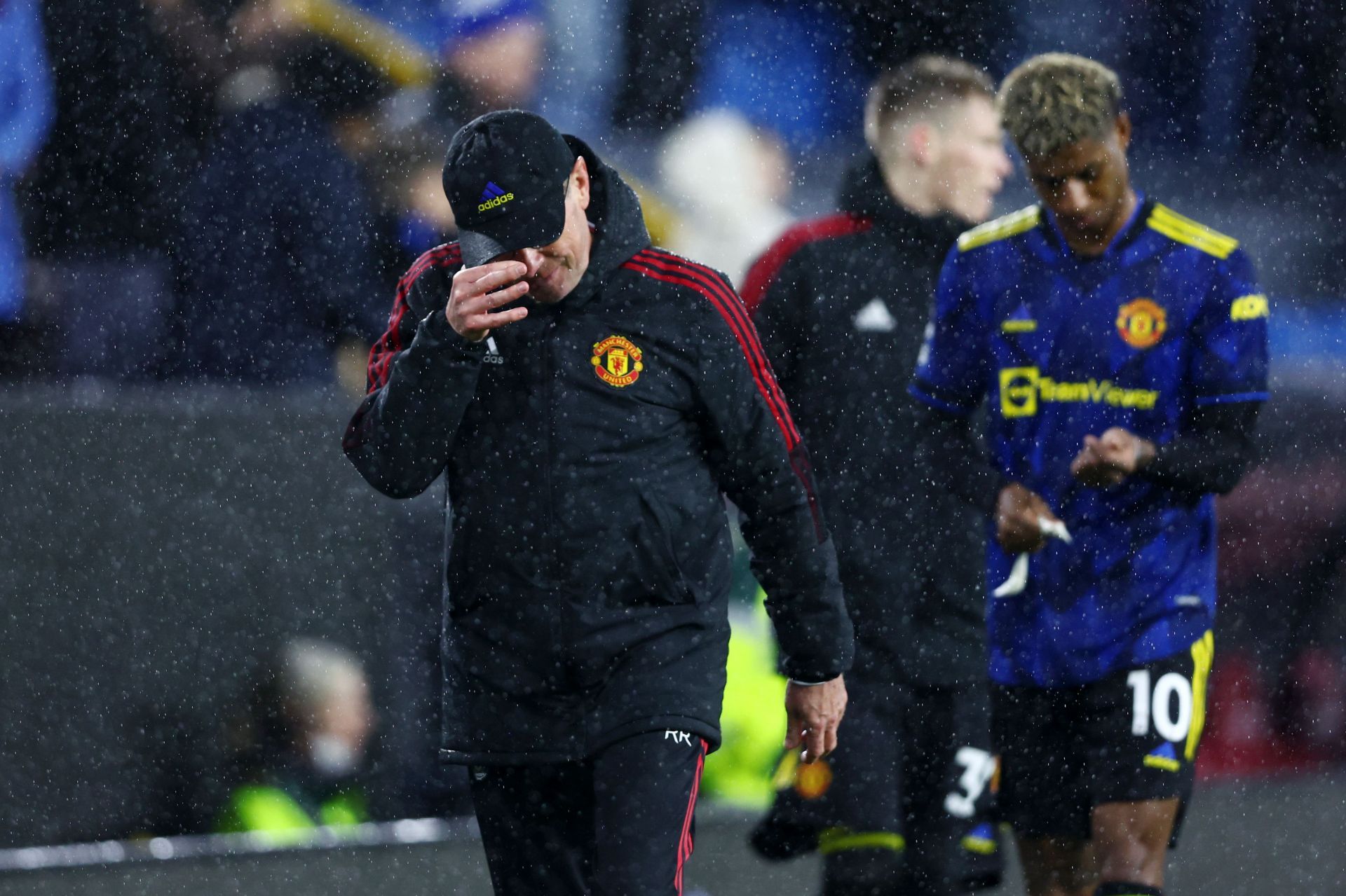 Red Devils interim boss Ralf Rangnick reacts after a match.