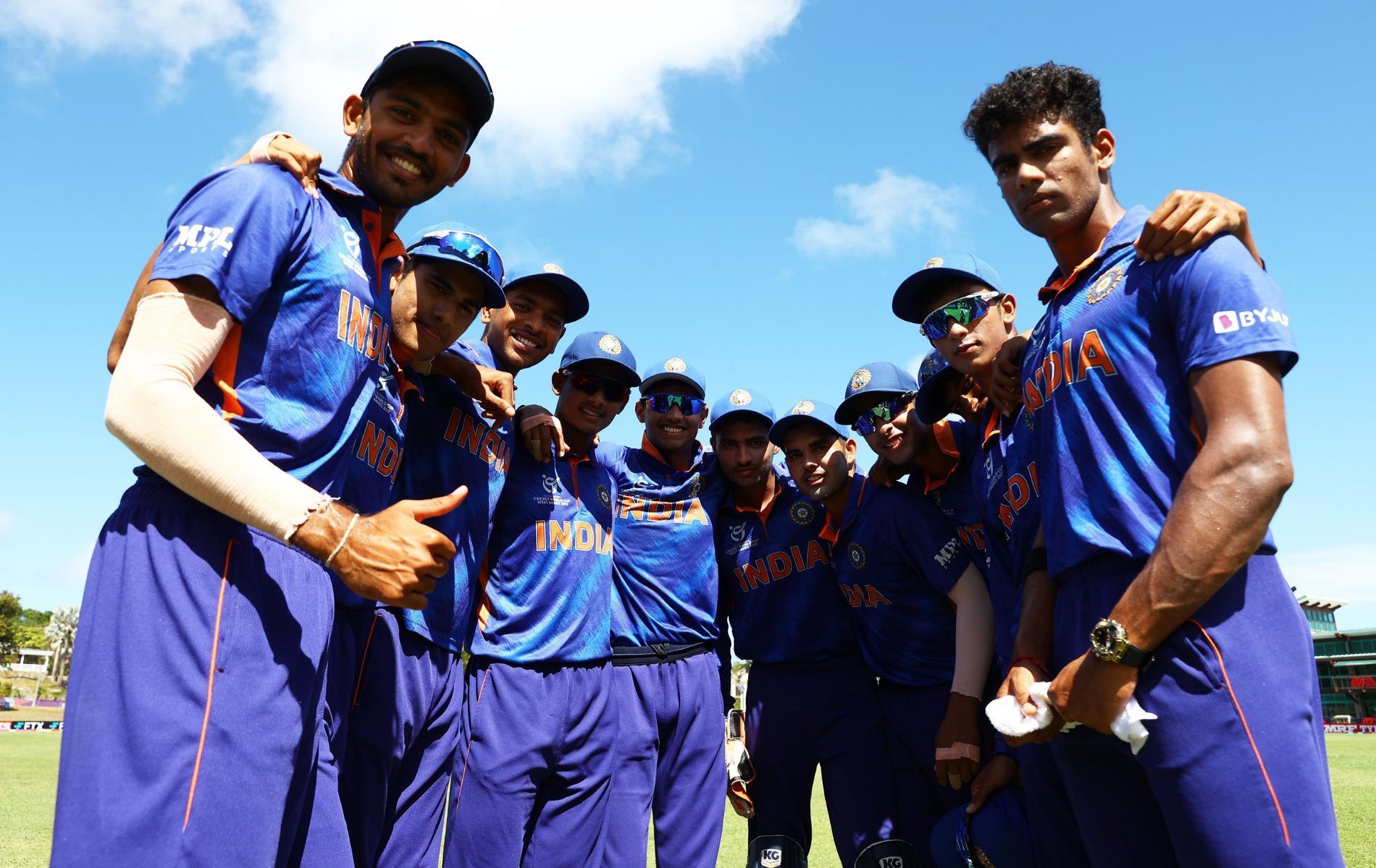 India U-19 players celebrate after the win in the semi-final.