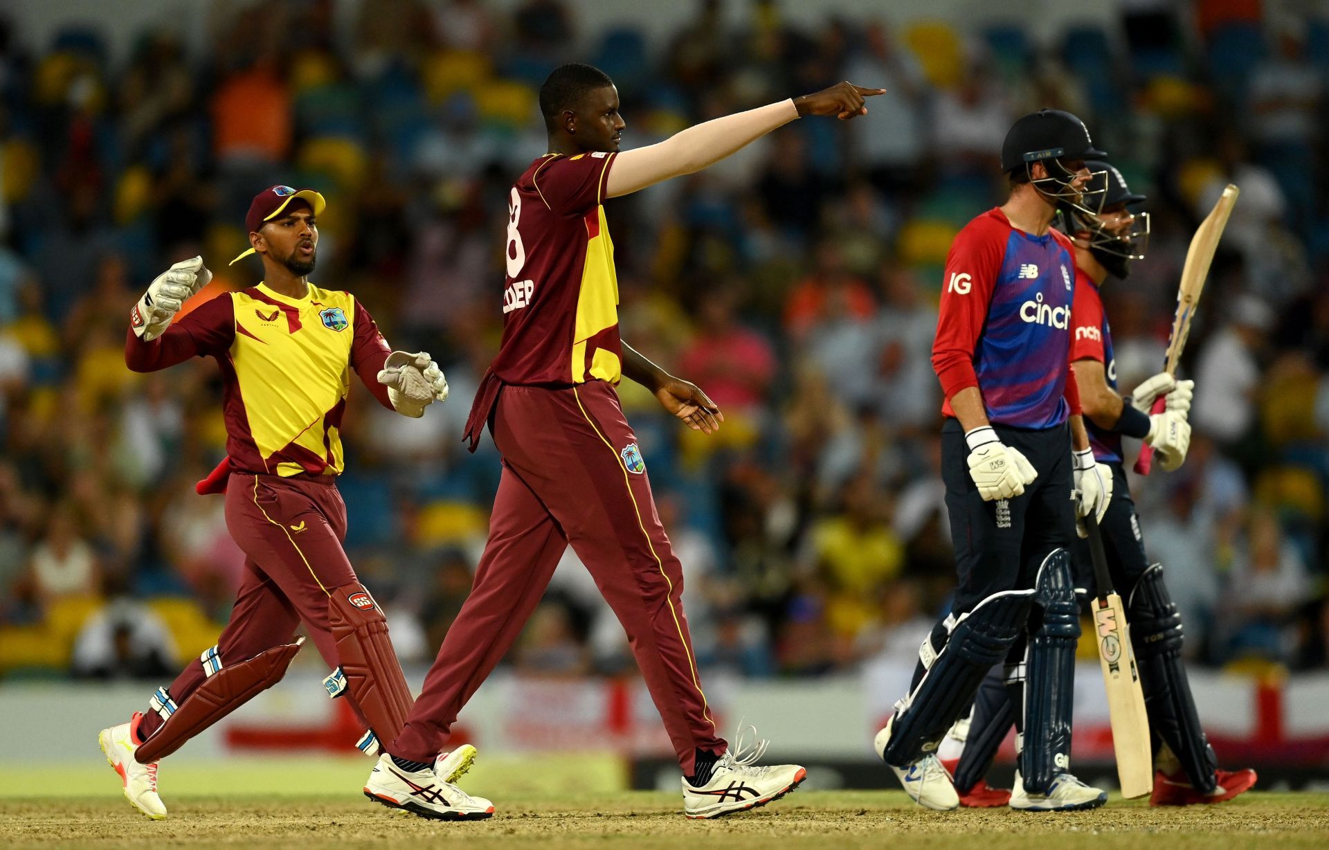 Jason Holder celebrates a wicket against England. Pic: Getty Images