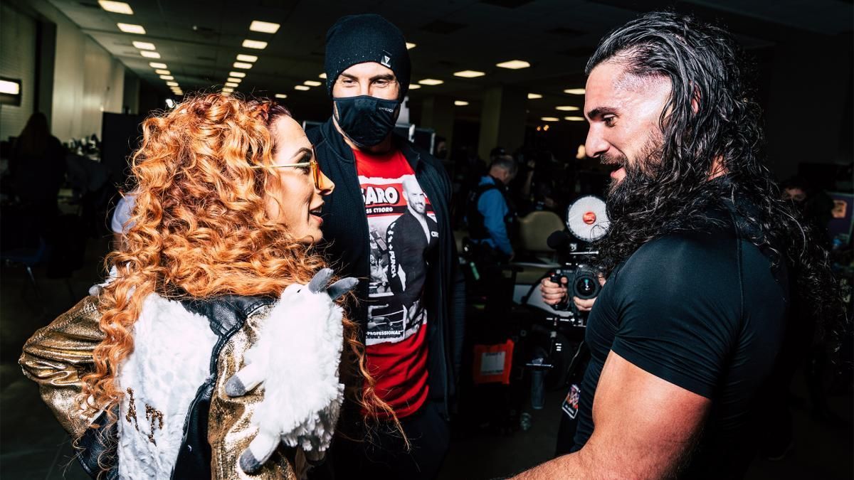 Becky Lynch, Cesaro, and Seth Rollins