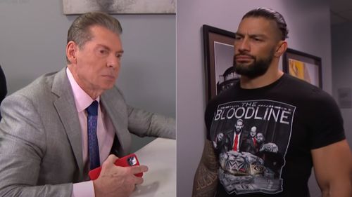 Vince McMahon (left); Roman Reigns (right)