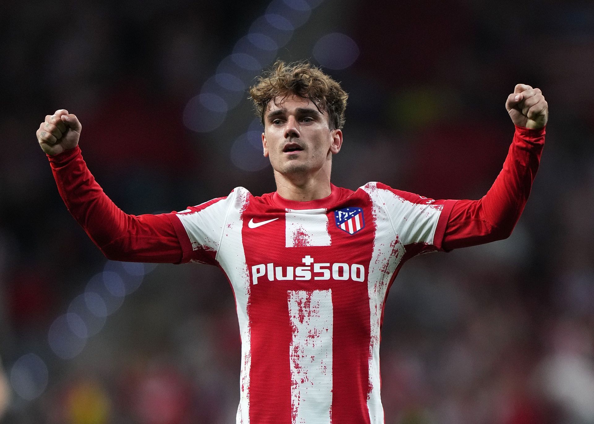 Antoine Griezmann celebrates a goal for Atletico Madrid.