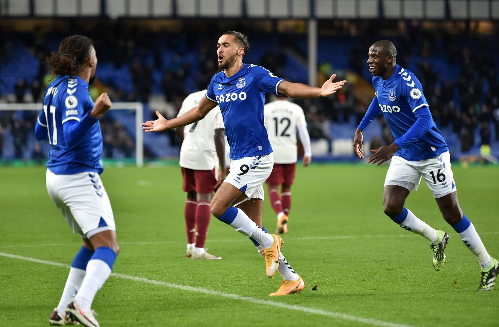 Dominic Calvert-Lewin celebrates against Arsenal.