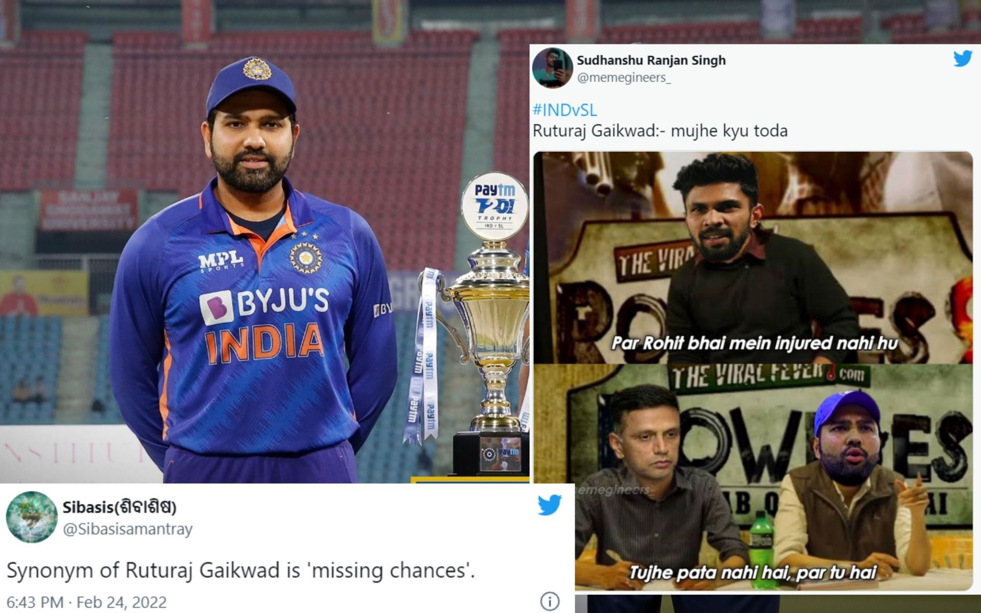 Fans react as Ruturaj Gaikwad misses out 1st T20I vs Sri Lanka due to injury.