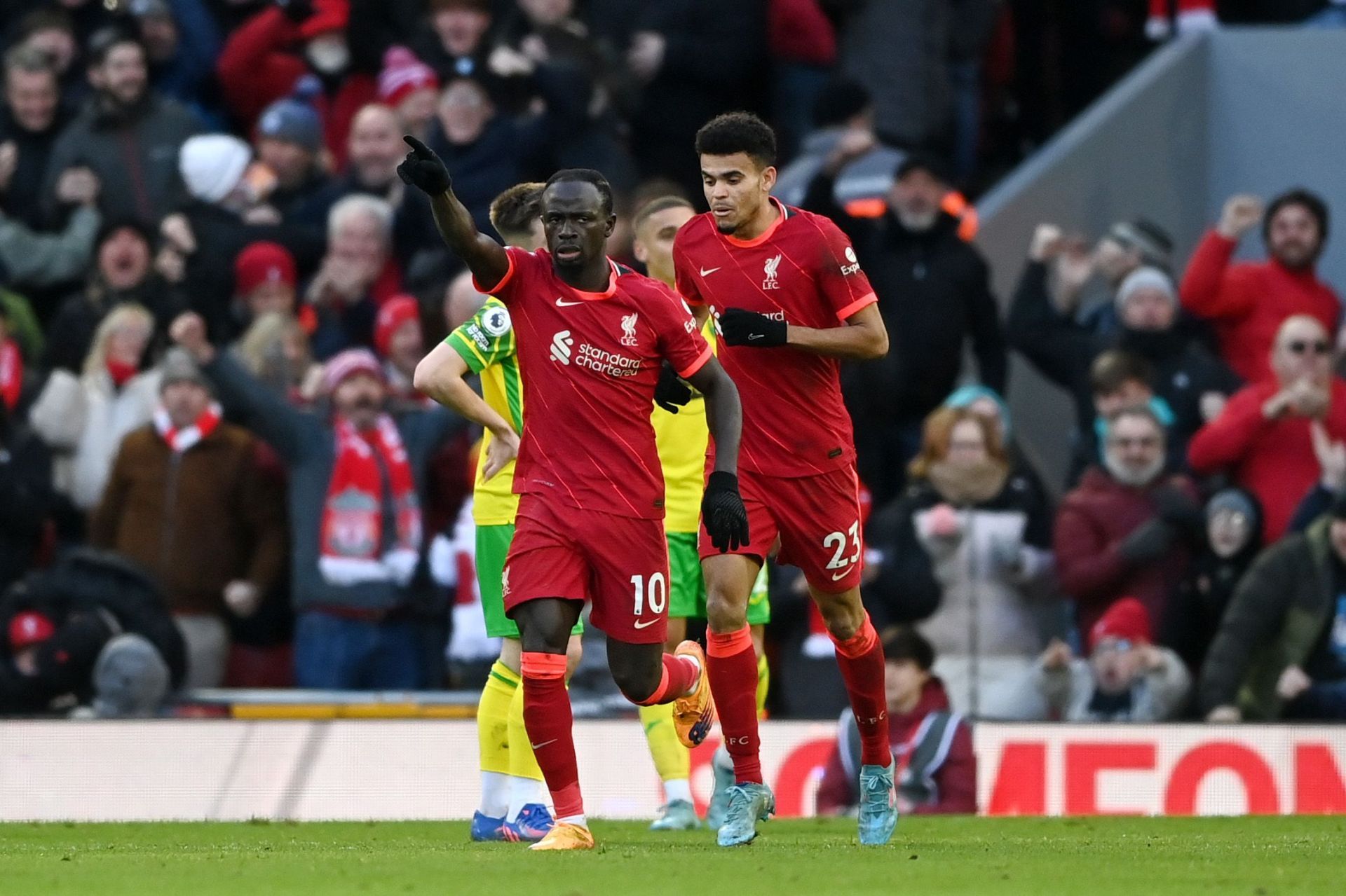 Sadio Mane and Luis Diaz of Liverpool