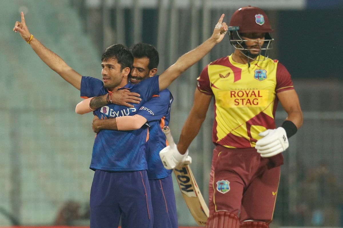 Ravi Bishnoi celebrates after dismissing opener Brandon King [Credits: BCCI]