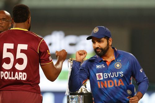 Kieron Pollard (left) and Rohit Sharma. Pic: BCCI