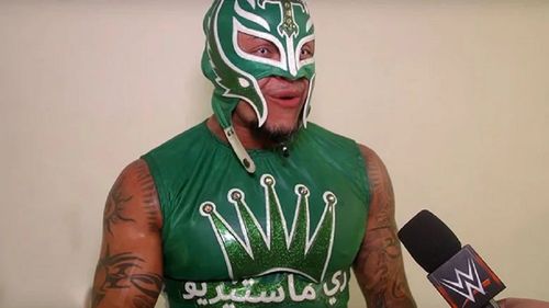 Rey Mysterio pays homage to the Saudi Arabian fans by donning the colors of their flag