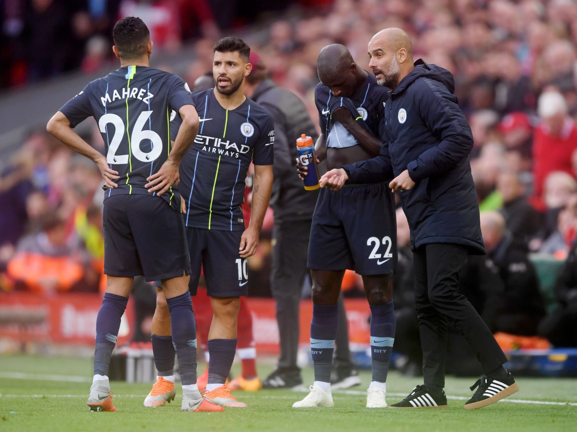 Sergio Aguero (centre, #10) and Pep Guardiola led Manchester City to numerous trophies.