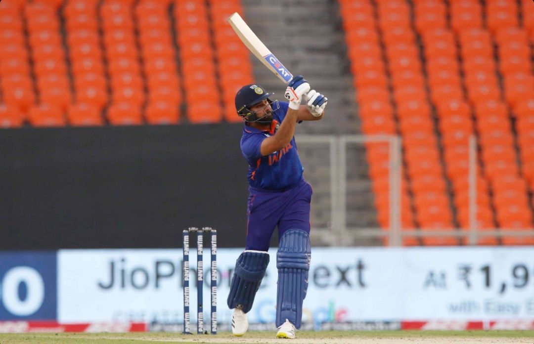 Rohit Sharma playing a lofted shot during the 1st ODI vs West Indies [P.C: BCCI].