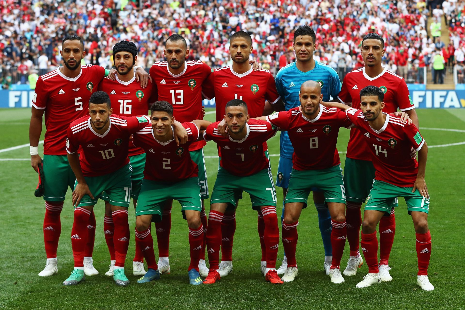 Morocco striking a team pose at the 2018 FIFA World Cup