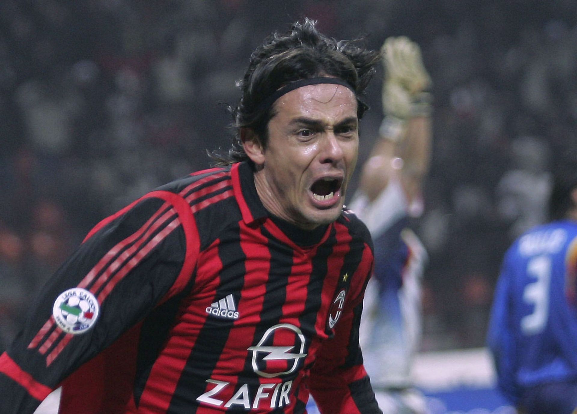 Inzaghi celebrates his goal in a Serie A game