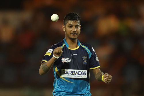 Sandeep Lamichhane in action during the Carribean Premier League.