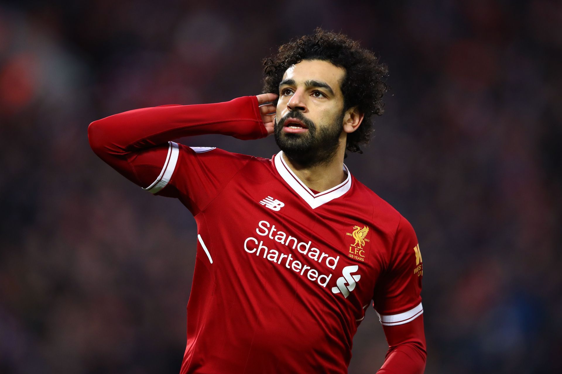 Mo Salah celebrates against Tottenham Hotspur.