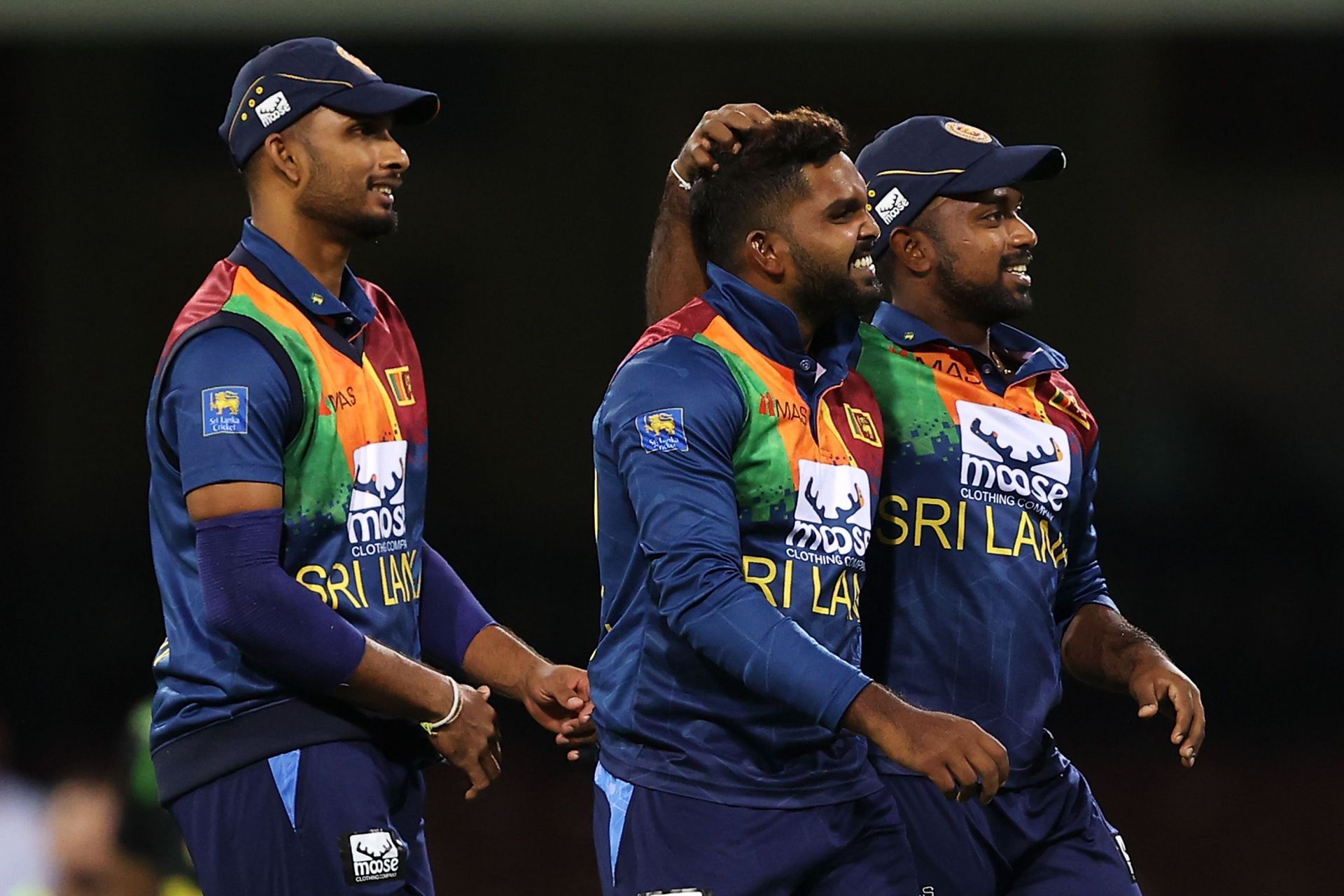 Wanindu Hasaranga (middle) during the 1st T20I. Pic: Getty Images