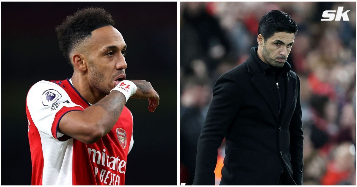 Pierre-Emerick Aubameyang (L) and Gunners manager Mikel Arteta.