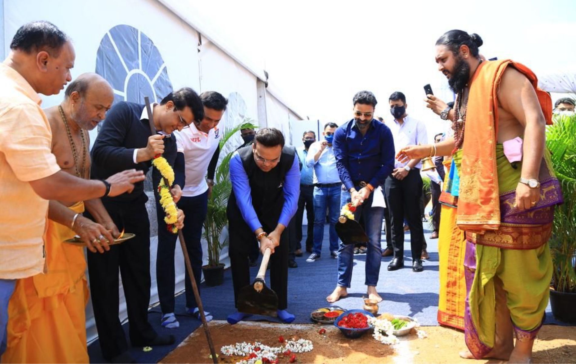 Jay Shah, Sourav Ganguly and VVS Laxman were present as the foundation stone was laid for the new National Cricket Academy facility.