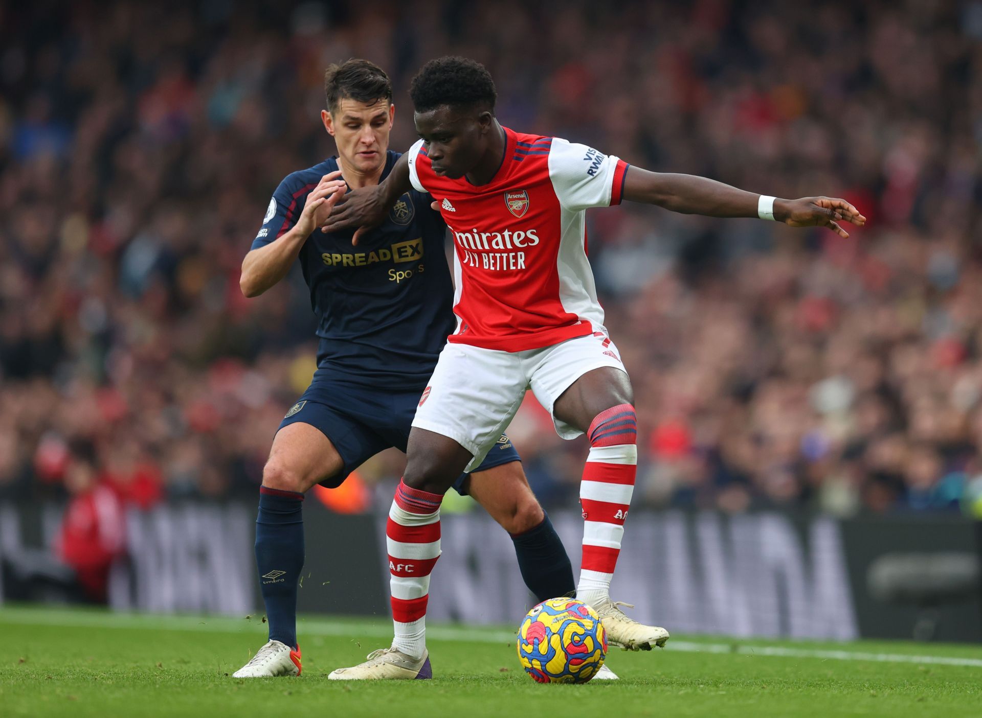 Bukayo Saka in action for Arsenal against Burnley.