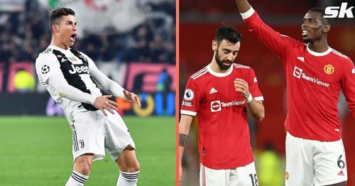 Cristiano Ronaldo, Bruno Fernandes and Paul Pogba of Manchester United