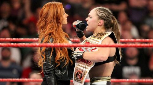 Ronda Rousey and Becky Lynch in 2018