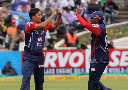 Ajit Agarkar (left) during his stint as a player with Delhi. Pic: Getty Images