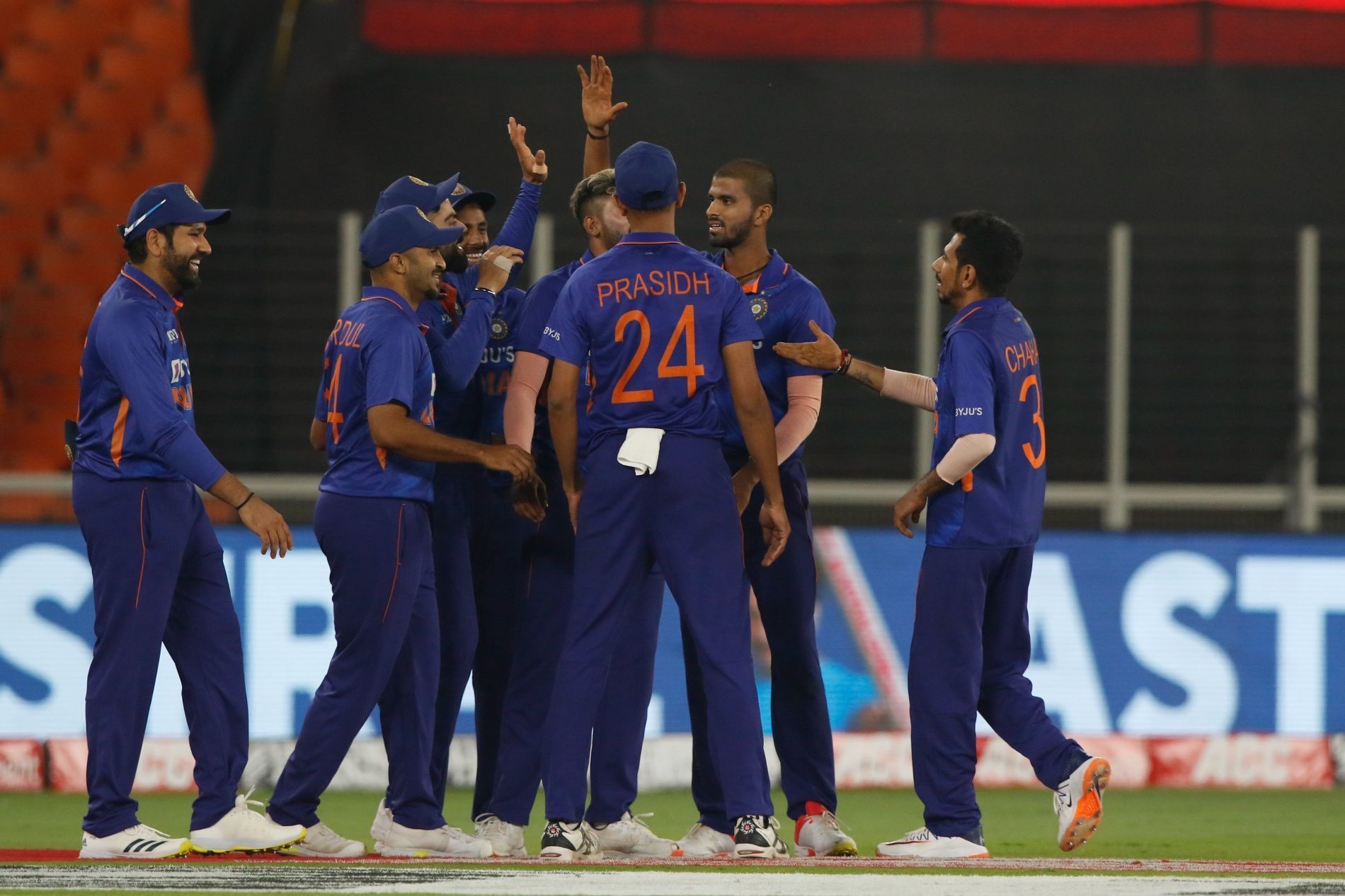 The Men in Blue celebrate a wicket during the 2nd ODI. Pic: BCCI