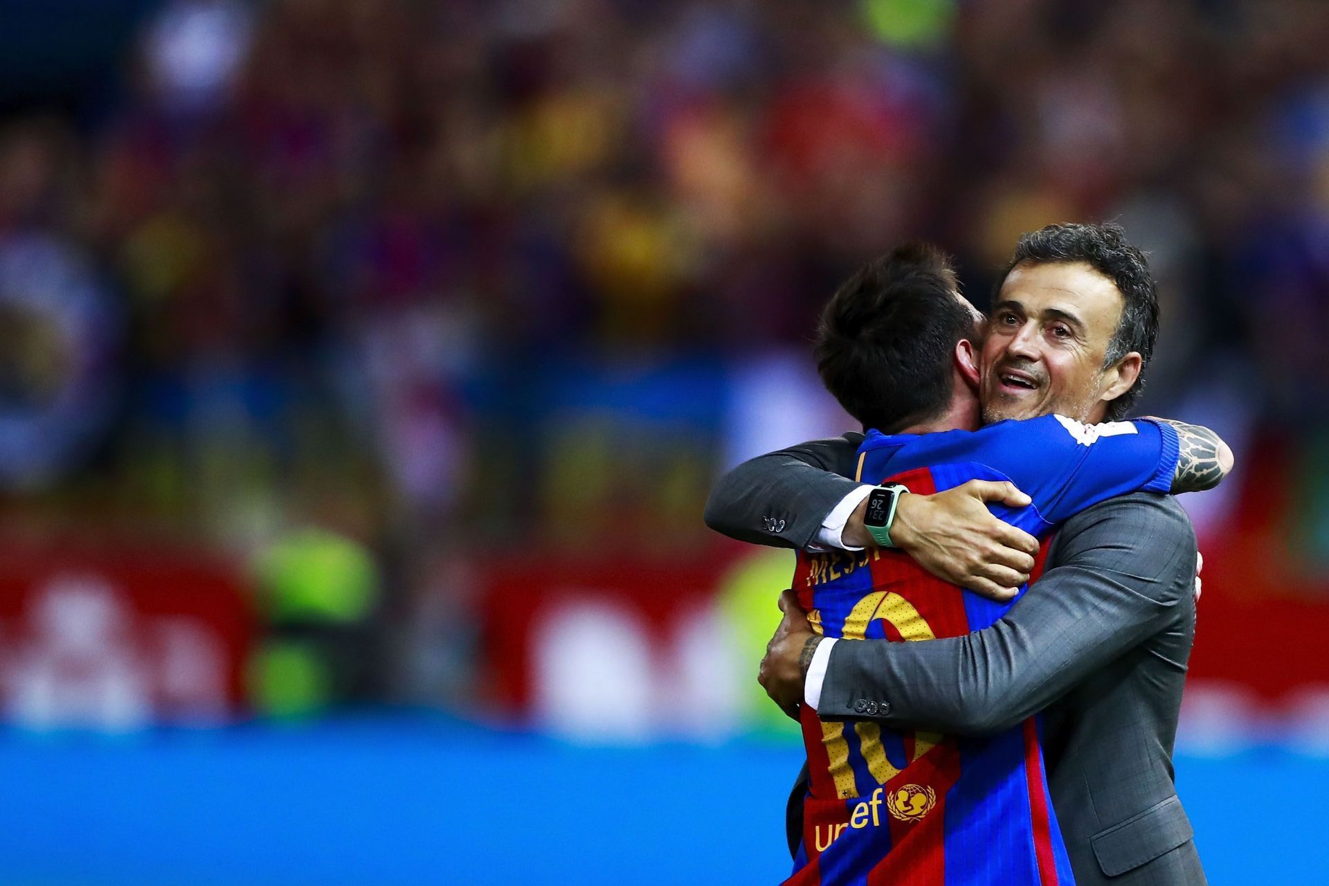 Enter captionLuis Enrique (right) had a fabulous spell in charge of Barcelona.