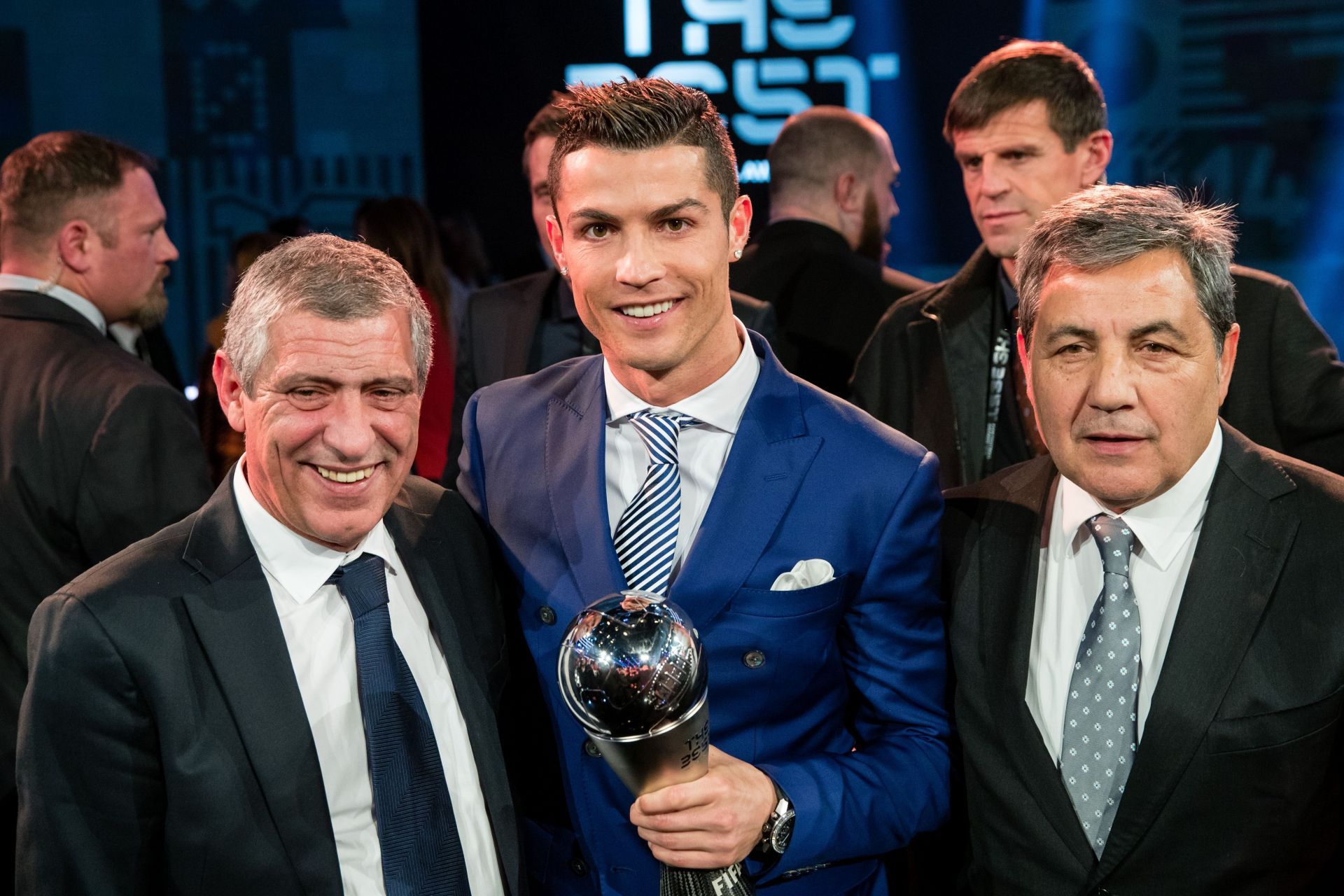 Cristiano Ronaldo (centre) with Portugal manager Fernando Santos (left)