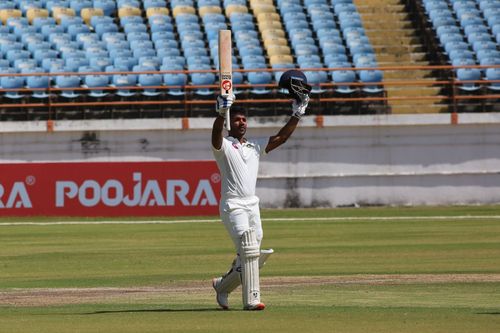 Kerala’s Vishnu Vinod scored a fine hundred in the Ranji Trophy clash against Gujarat. Pic: BCCI