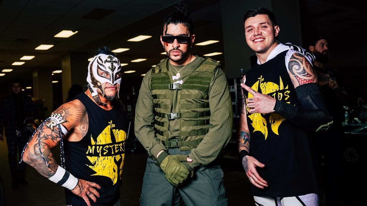 Rey Mysterio, Bad Bunny, and Dominik Mysterio