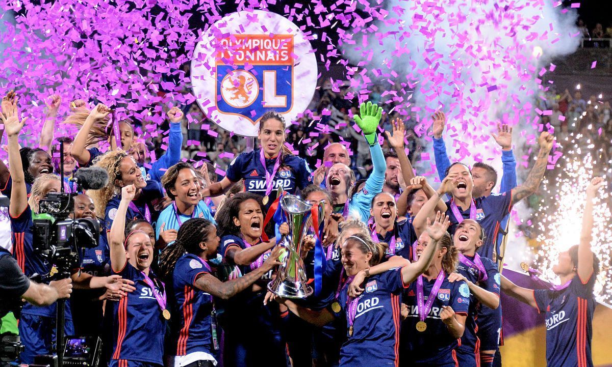 Olympique Lyonnais F&eacute;minin after winning a historic seventh UEFA Women&#039;s Champions league title