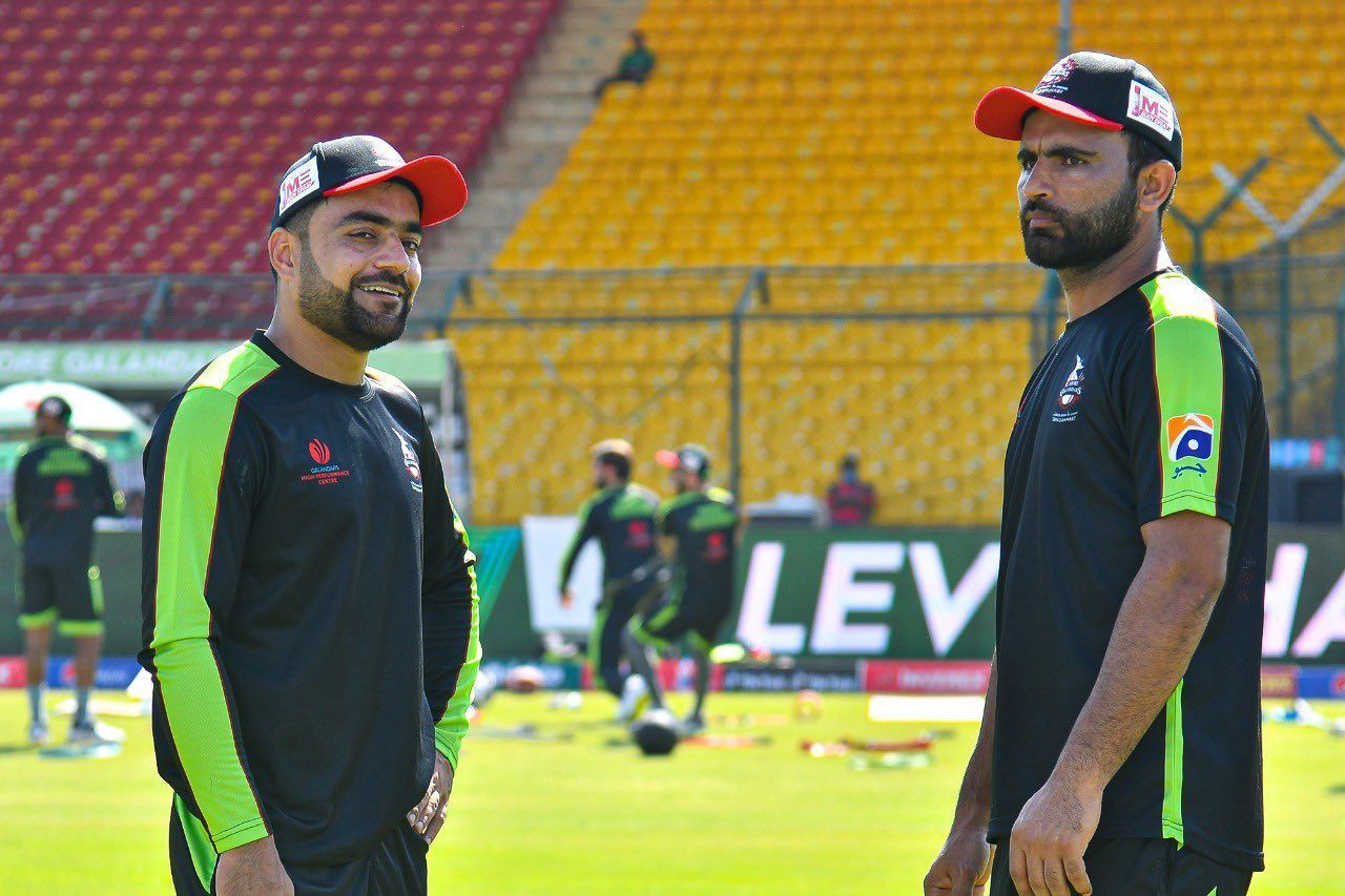 Rashid Khan and Fakhar Zaman. Courtesy: PSL Twitter